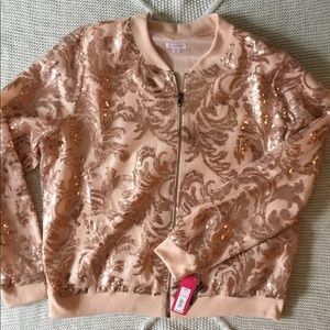 Millennial Pink Sequin Bomber Jacket